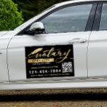 Elegant Gold & Black Notary Services QR Code  Car Magnet<br><div class="desc">Modern,  elegant Notary Services car magnet. Design features typography script ''notary services'' ,  vintage feather pen icon in trendy gold faux foil color,  your qr code,  website,  phone number and location. Perfect for Notary Public,  Notary Loan Signing Agent,  Mobile Notary etc.</div>