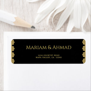 Elegant Gold & Black Ornamental Wedding Address Label