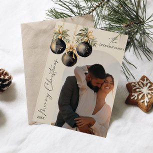 Elegant Gold Black Ornaments Arch Photo CHRISTMAS Holiday Card