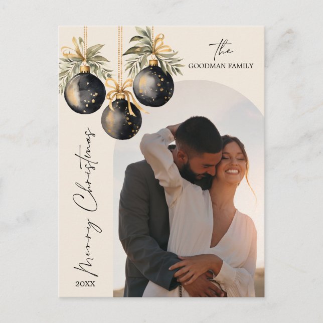 Elegant Gold Black Ornaments Arch Photo Holiday Postcard (Front)