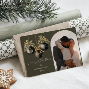 Elegant Gold Black Ornaments Arch Photo Holiday Postcard