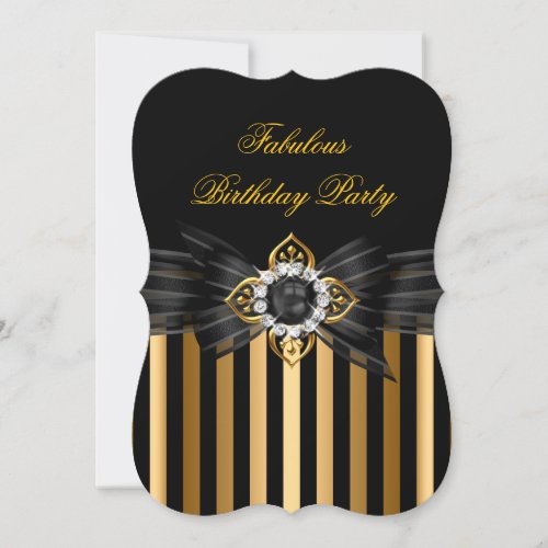 Elegant Gold Black Pearl Bow Stripe Birthday Party Invitation