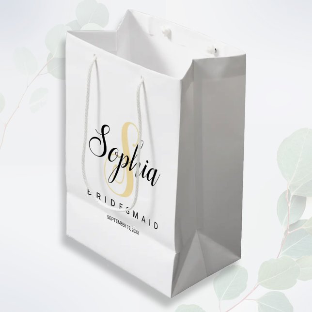 Elegant Gold & Black Personalized Bridesmaid Heart Medium Gift Bag (Creator Uploaded)