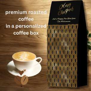 Elegant Gold Black Personalized Christmas Message Roasted Coffee