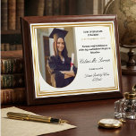 Elegant Gold & Black Personalized Graduation Photo Award Plaque<br><div class="desc">Commemorate years of hard work and academic dedication with a stunning keepsake that captures the essence of success. This sophisticated award plaque features a timeless gold and black color palette, providing a professional backdrop for a graduate's favorite portrait and school achievements. Whether displayed on a home office desk or a...</div>