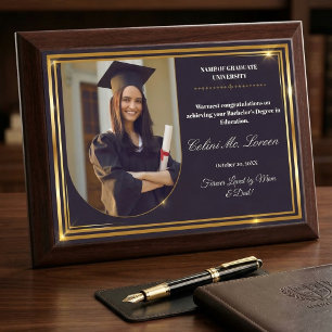 Elegant Gold & Black Personalized Graduation Photo Award Plaque