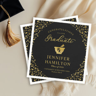 Elegant Gold  Black Pharmacy School Graduation Napkins
