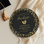 Elegant Gold  Black Pharmacy School Graduation Paper Plates<br><div class="desc">Make your 2025 graduation party unforgettable with this modern suite. Featuring gold confetti on a black background and elegant calligraphy, it perfectly captures the brilliance of your success. The design can be tailored to meet your specific needs and preferences. Please reach out if you require any color changes, design modifications,...</div>