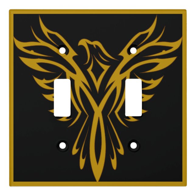 Elegant Gold & Black Phoenix Rising Bird Light Switch Cover (Front)
