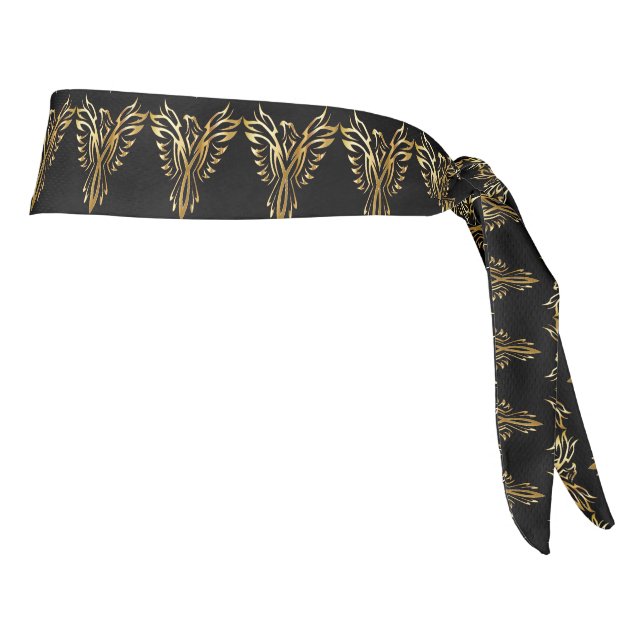Elegant Gold & Black Phoenix Rising Symbol Tie Headband (Rotate 90)