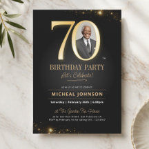 Elegant Gold Black Photo 70th Birthday