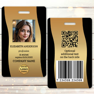 Elegant Gold Black Photo ID Badge