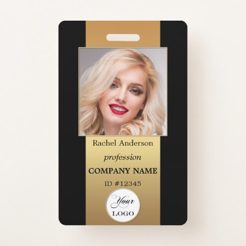 Elegant Gold Black Photo ID Badge
