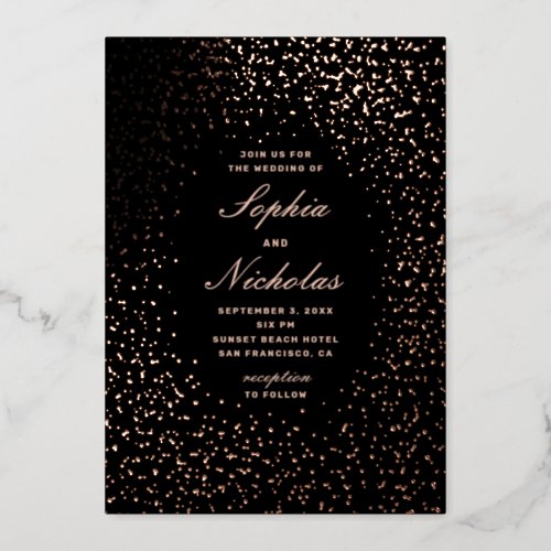 Elegant gold black polka dots modern wedding foil invitation