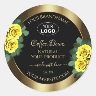 Elegant Gold Black Product Label Yellow Roses Logo