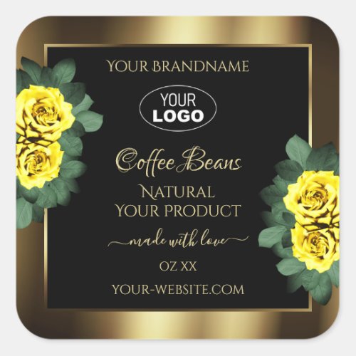 Elegant Gold Black Product Label Yellow Roses Logo