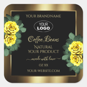 Elegant Gold Black Product Label Yellow Roses Logo