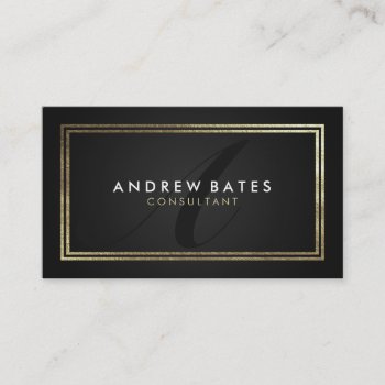 Elegant Gold Black Professional Modern Monogram Business Card by busied at Zazzle