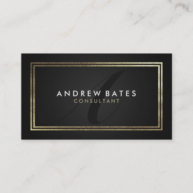 Elegant gold black professional modern monogram business card (Front)