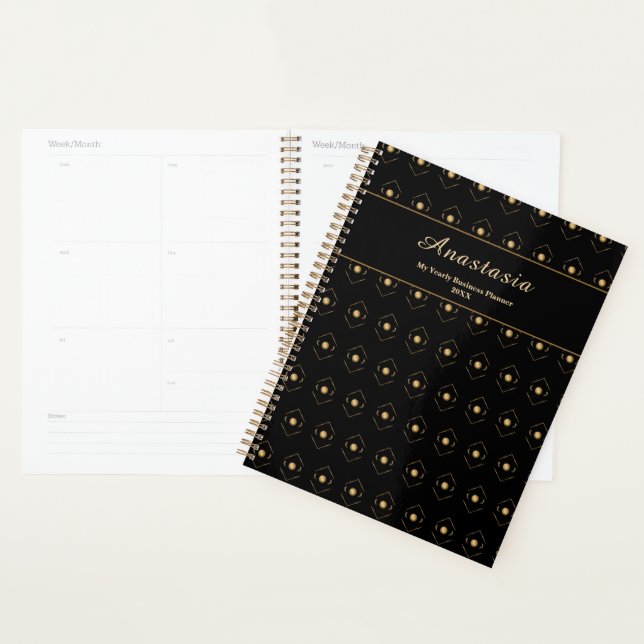 Elegant Gold Black Professional Name Personalize  Planner (Display)