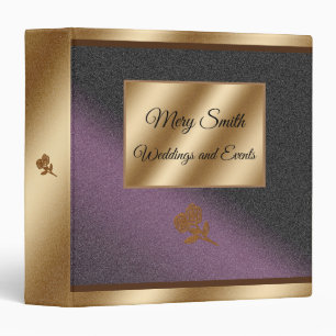 Elegant Gold Black Purple 3 Ring Binder