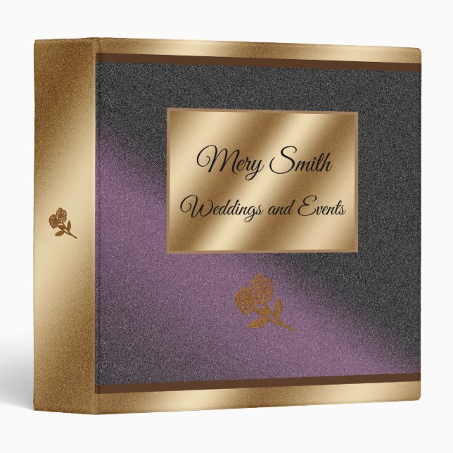 Elegant Gold Black Purple 3 Ring Binder (Front/Spine)