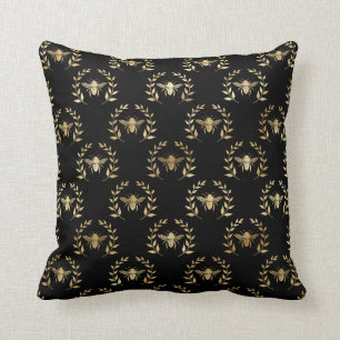 Elegant Gold & Black Queen Bee Throw Pillow