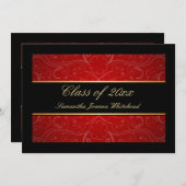 Elegant Gold/Black/Red Swirl College Graduation Invitation (Front/Back)