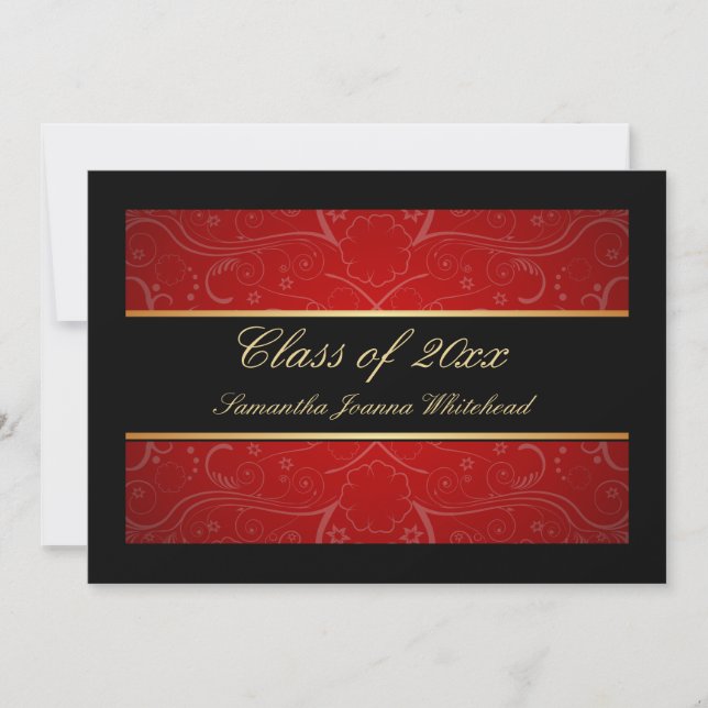 Elegant Gold/Black/Red Swirl College Graduation Invitation (Front)