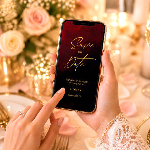 Elegant Gold Black Red Wedding Save the Date Card