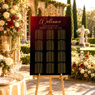 Elegant Gold Black Red Wedding Seating Chart Foam Board