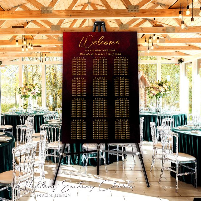 Elegant Gold Black Red Wedding Seating Chart Foam Board (Creator Uploaded)