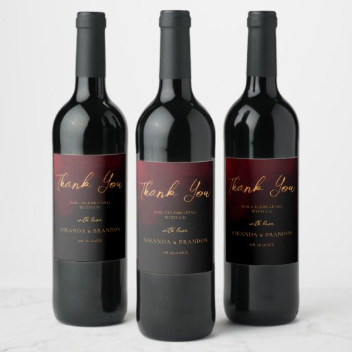 Elegant Gold Black Red Wedding Wine Label
