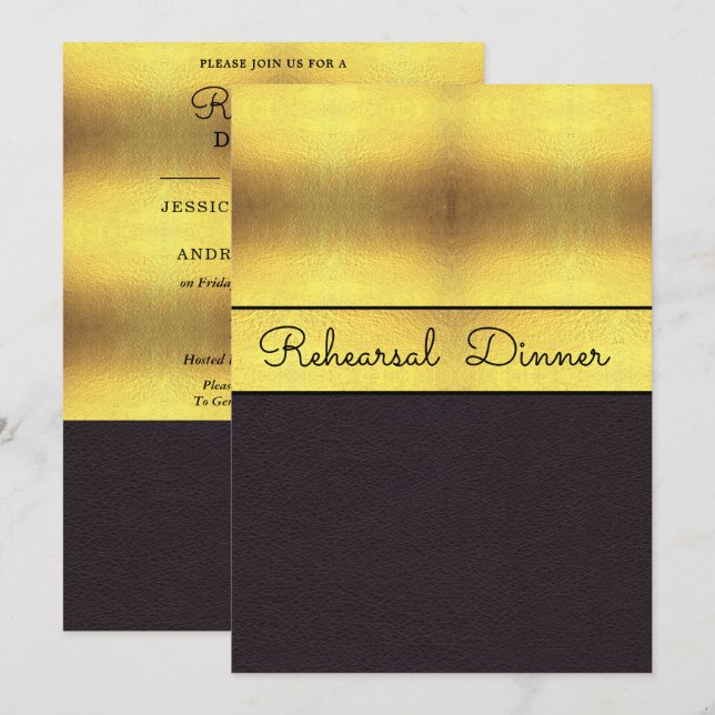 Elegant Gold & Black Rehearsal Dinner Invitation (Front/Back)