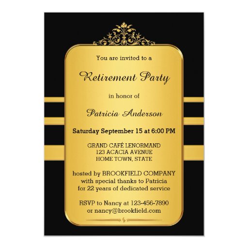 Elegant Gold & Black Retirement Party Invitation | Zazzle