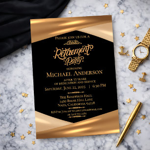 Elegant Gold Black Retirement Party  Invitation