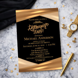 Elegant Gold Black Retirement Party Invitation