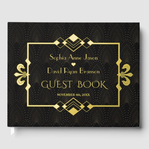 Elegant Gold Black Roaring 20s Art Deco Wedding Foil Guest Book