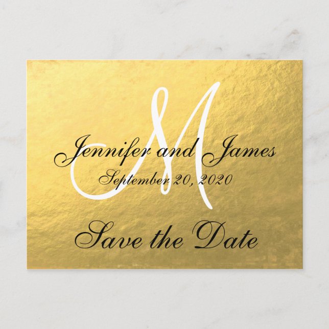 Elegant Gold Black Save the Date Announcement Postcard (Front)