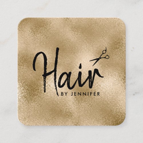 Elegant gold  black scissors hairstylist square business card