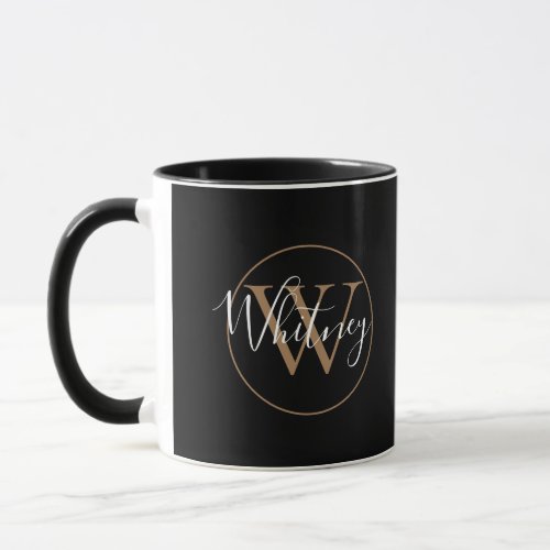 Elegant Gold  Black Script Monogram Name Mug