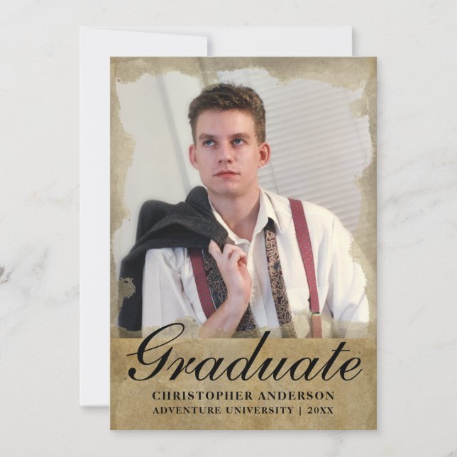 Elegant Gold Black Script Photo 2023 Graduation Announcement (Front)
