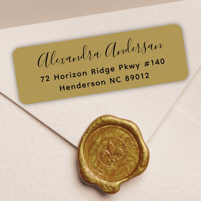 Elegant Gold Black Script Return Address Label (Elegant Script Typography Gold Black Return Addres Label)