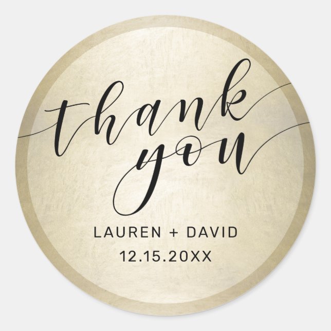 Elegant Gold Black Script Typography Wedding Classic Round Sticker (Front)