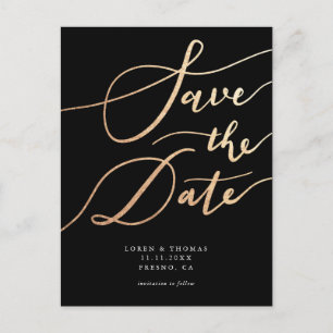 Elegant Gold Black Script Wedding Save The Date Announcement Postcard