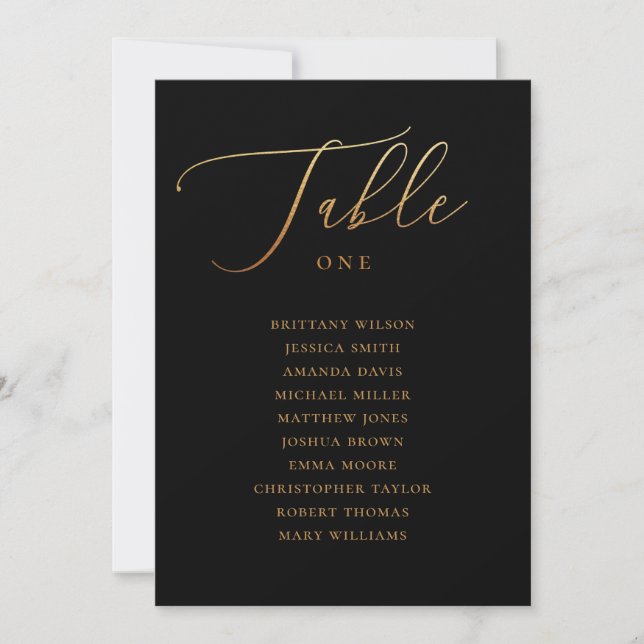 Elegant Gold & Black Script Wedding Seating Chart Invitation (Front)