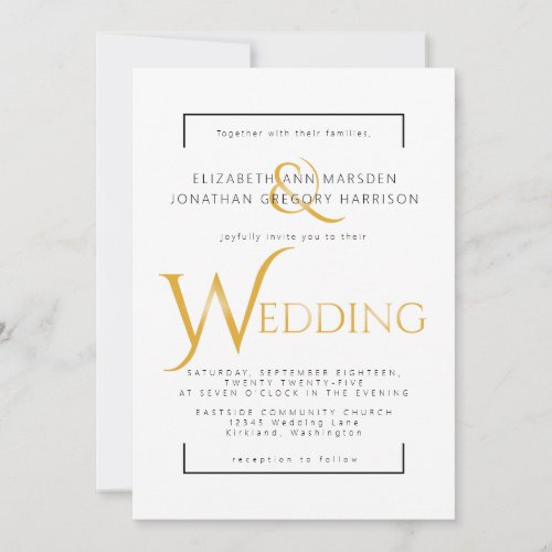 Elegant Gold  Black Scripture Religious Wedding Invitation