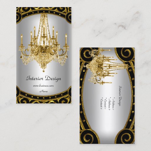 Customizable Elegant Gold Black Silver Chandelier Interior Business Cards