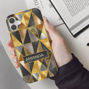 Elegant gold black silver geometric triangles iPhone 16 case