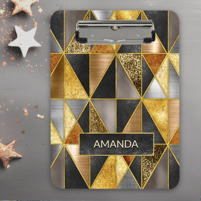 Elegant gold black silver geometric triangles  clipboard (Creator Uploaded)